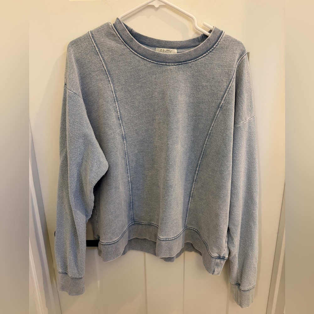 Z Supply Washed Light Blue Crewneck Sweatshirt